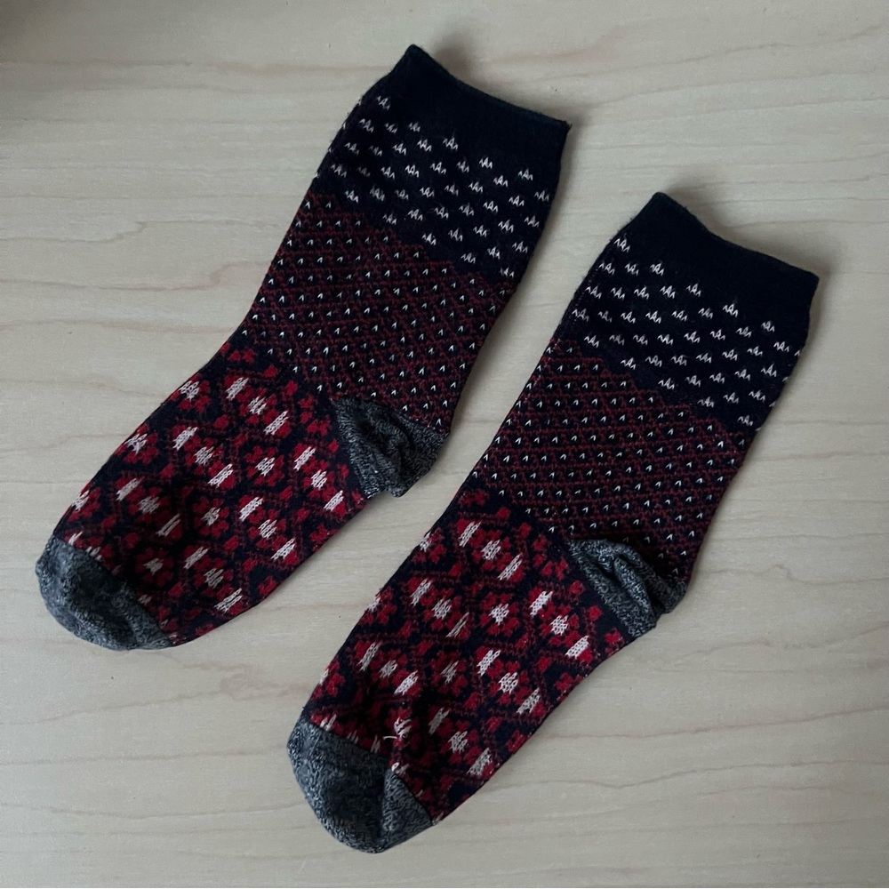 Madewell Patterned Socks - Burgundy Red / Blue - Fair Isle